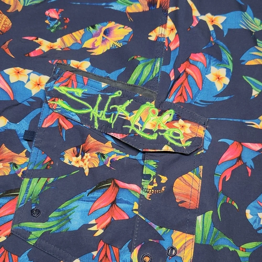 Salt Life Mens SLX-QD Vapor Stretch Cargo Board Swim Shorts Floral Fish Skull 40